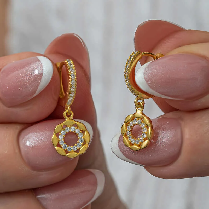 Gümüş Sallantılı Gold Halka Kadın Küpe - Görsel 2