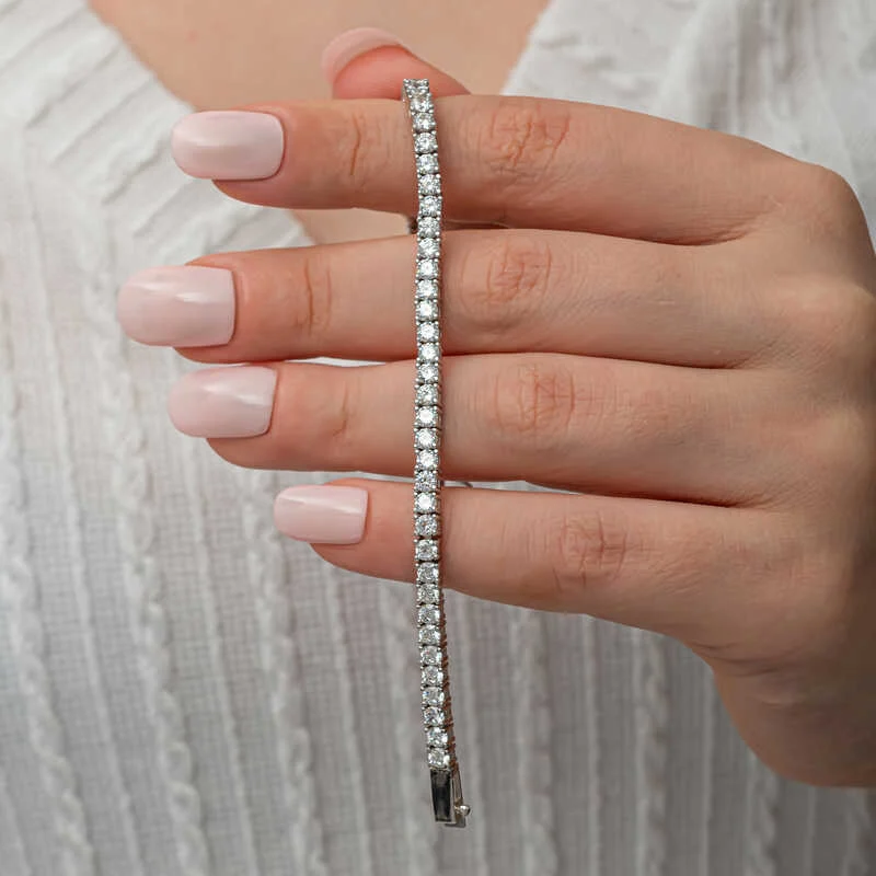 Gümüş 3.5 mm Beyaz Taşlı Su Yolu Kadın Bileklik - Görsel 2