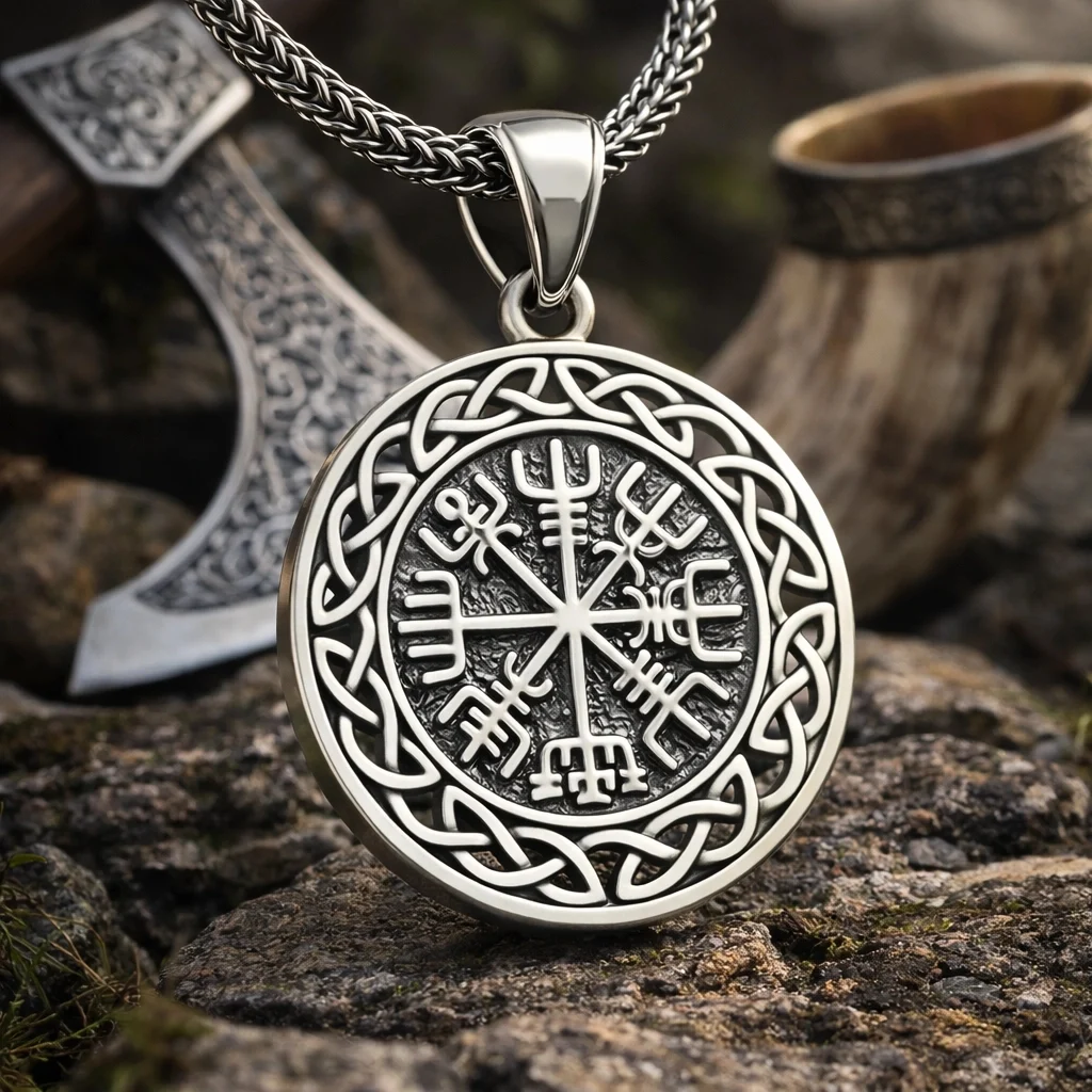 Gümüş Vegvisir Viking Pusulası Erkek Kolye - Görsel 2