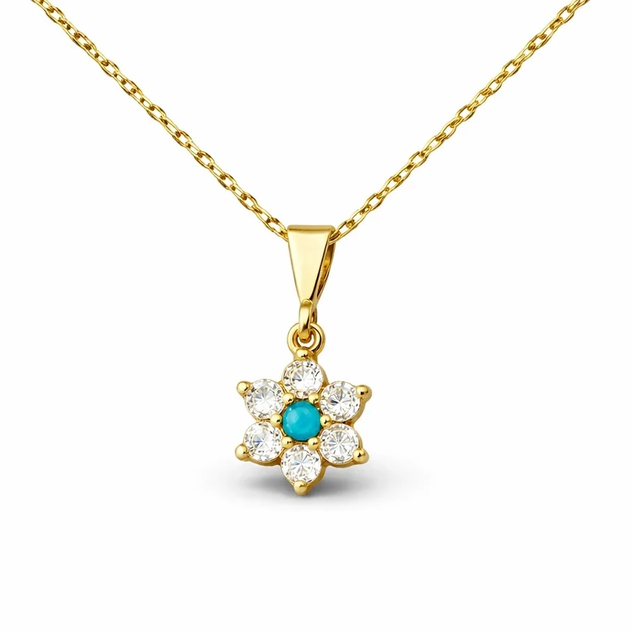 Gümüş Mavi Taşlı Gold Çiçek Kadın Set - Görsel 3