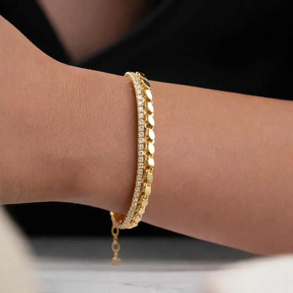 Gümüş Gold Pullu Su Yolu Kadın Bileklik - Görsel 2