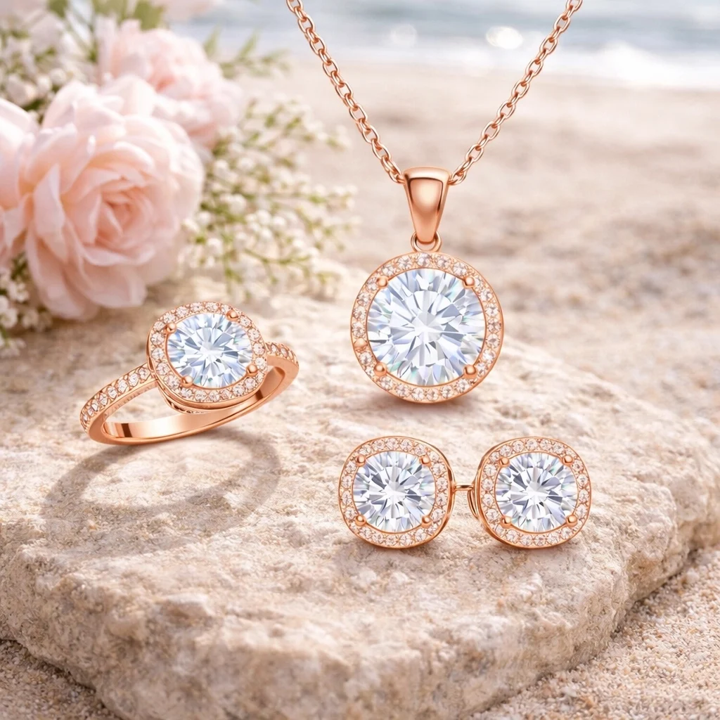 Gümüş Rose Yuvarlak Montür Tek Taş Set - Görsel 2