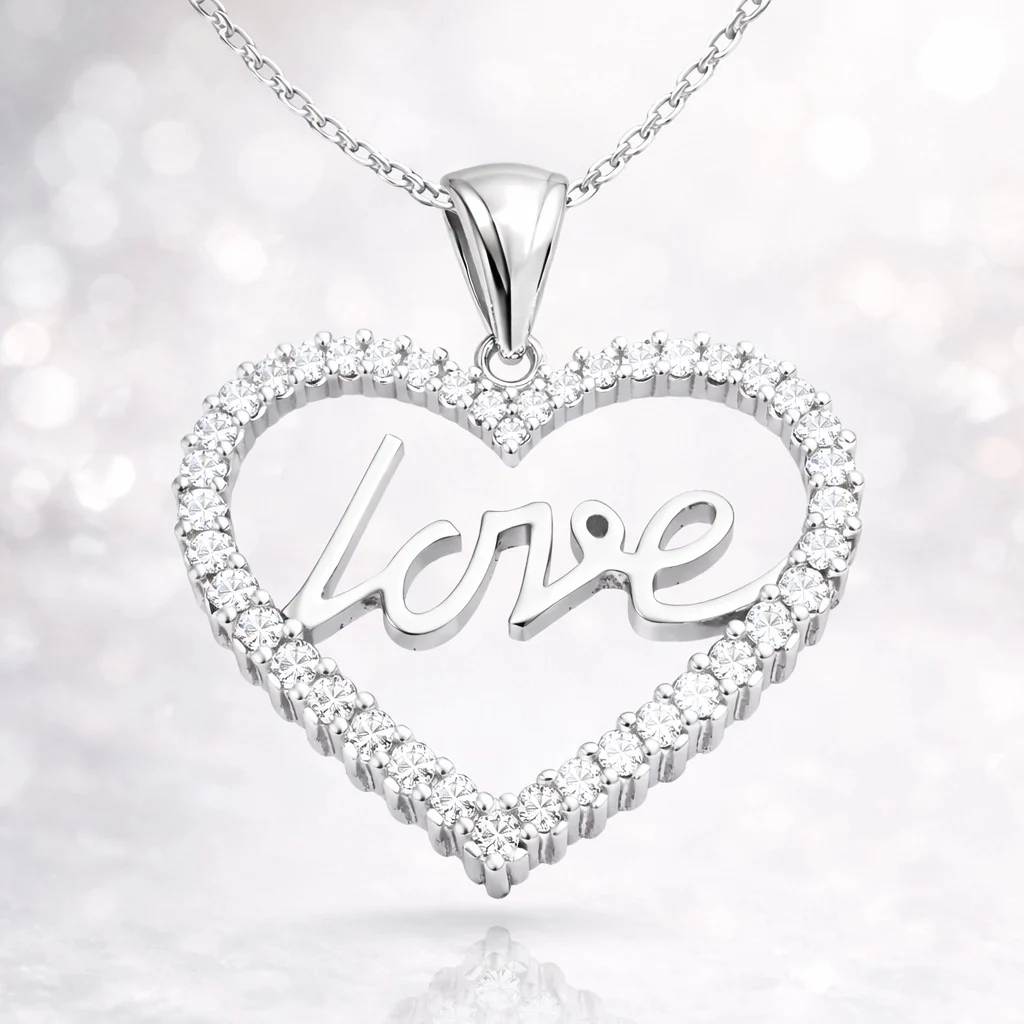 Gümüş Taşlı Love Bayan Kolye - Görsel 2