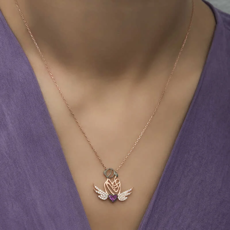 Gümüş Rose Kalpli Anne Ve Çocuk Kolye - Görsel 5