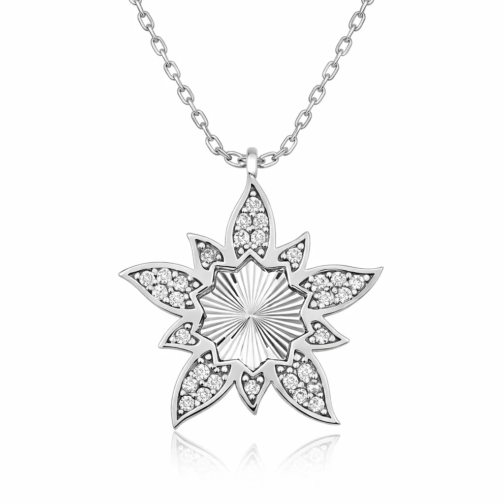 Gümüş Lotus Çiçeği Bayan Kolye - Görsel 5