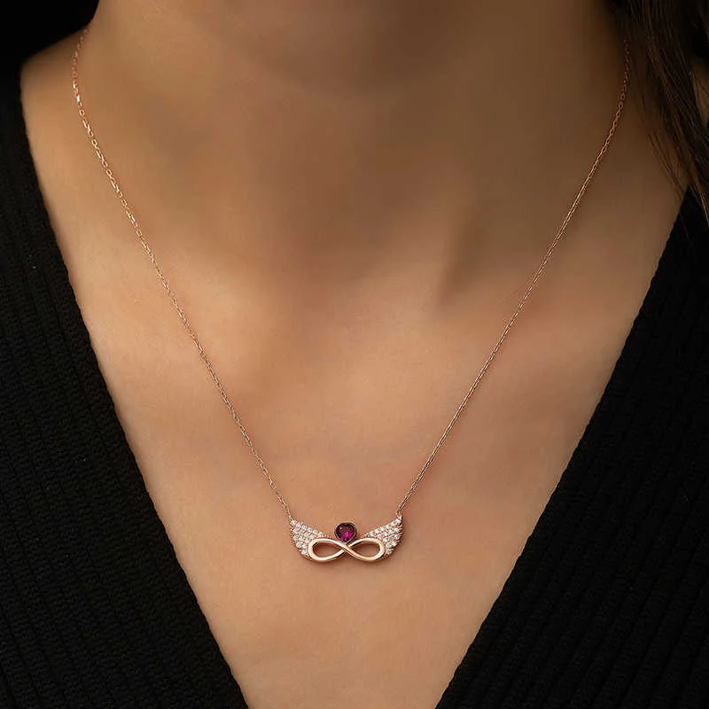 Gümüş Rose Kanatlı Sonsuz Kalp Kolye - Görsel 2