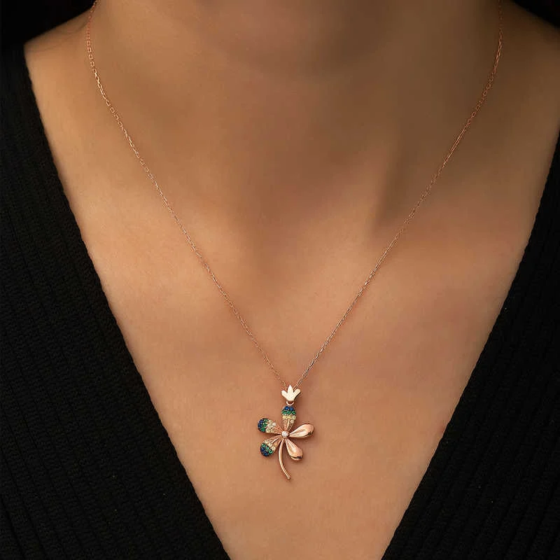 Gümüş Rose Çiçek Bayan Kolye - Görsel 2
