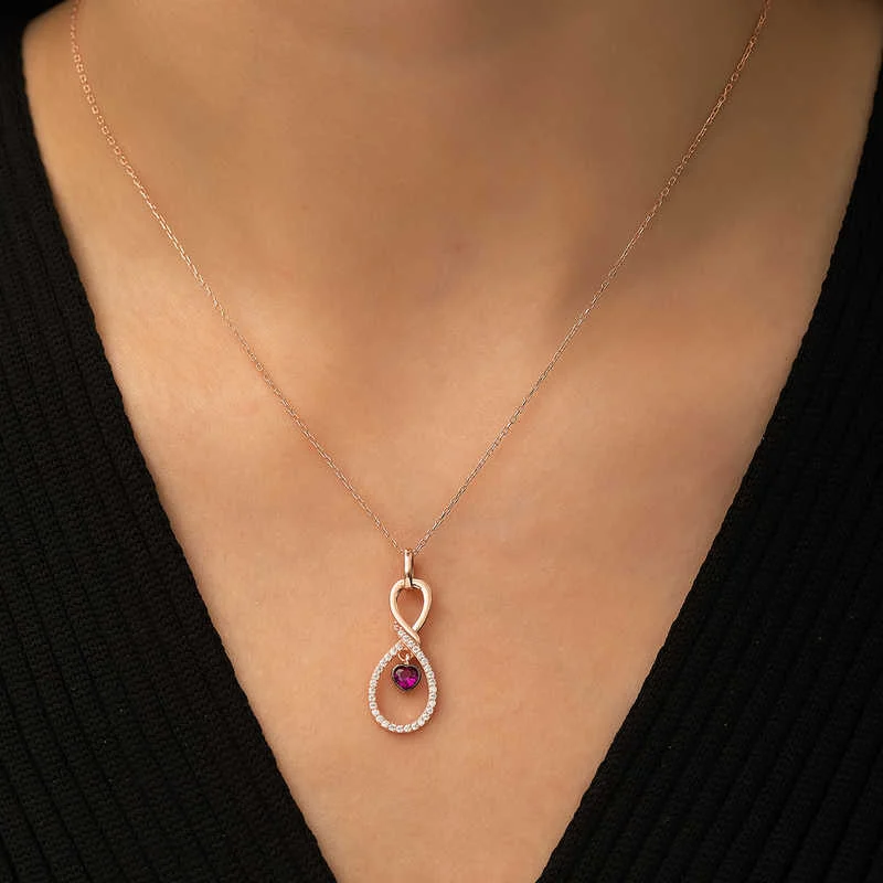Gümüş Rose Sonsuz Kalp Kolye - Görsel 3