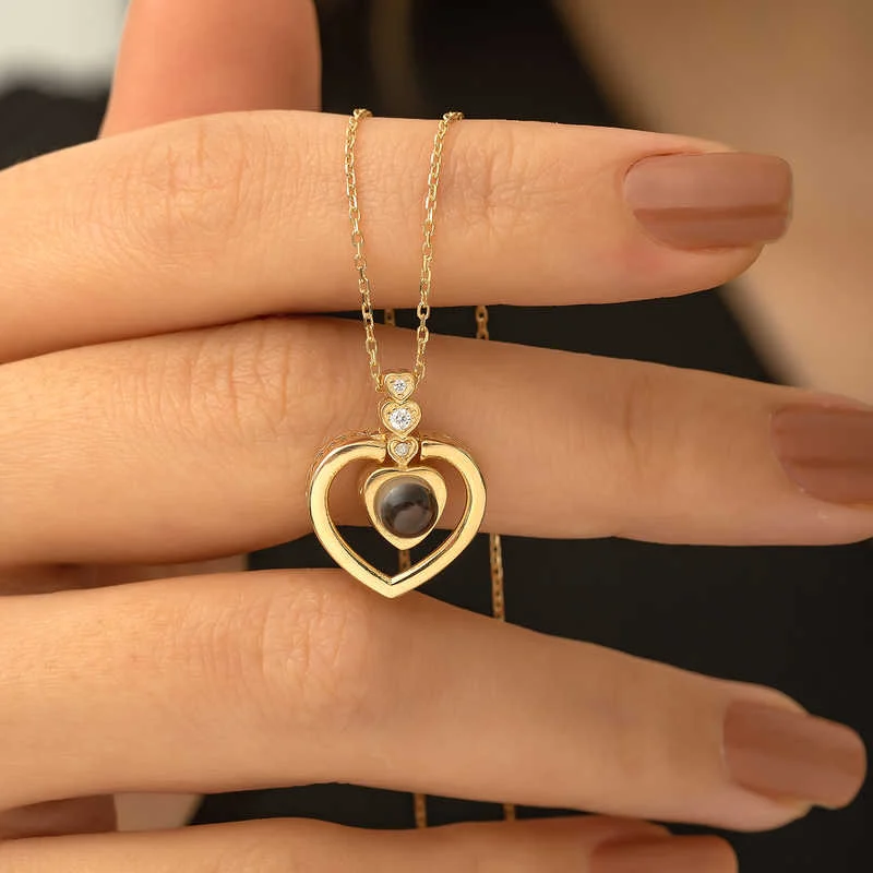 Gümüş Gold Kalp 100 Dilde Seni Seviyorum Kolye - Görsel 2