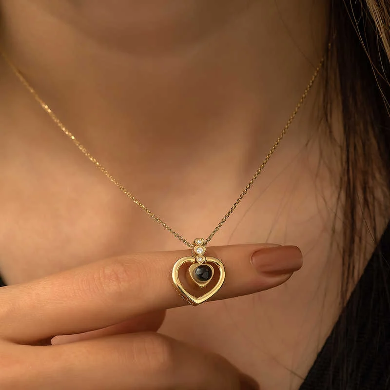 Gümüş Gold Kalp 100 Dilde Seni Seviyorum Kolye - Görsel 3