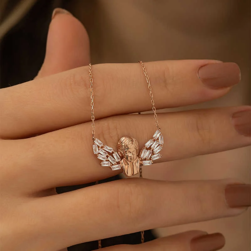 Gümüş Rose Kanatlı Melek Kolye - Görsel 2