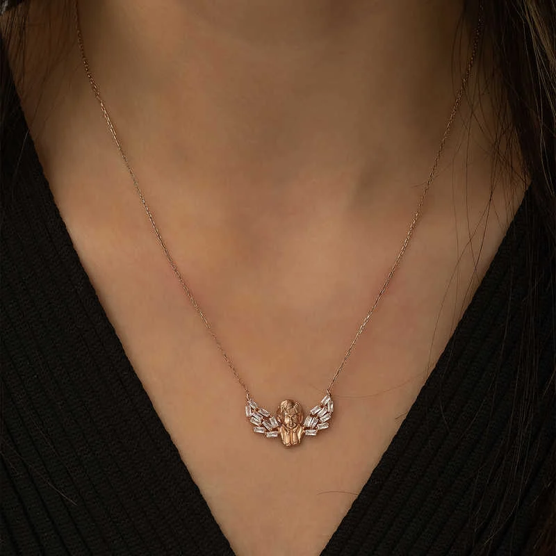 Gümüş Rose Kanatlı Melek Kolye - Görsel 4