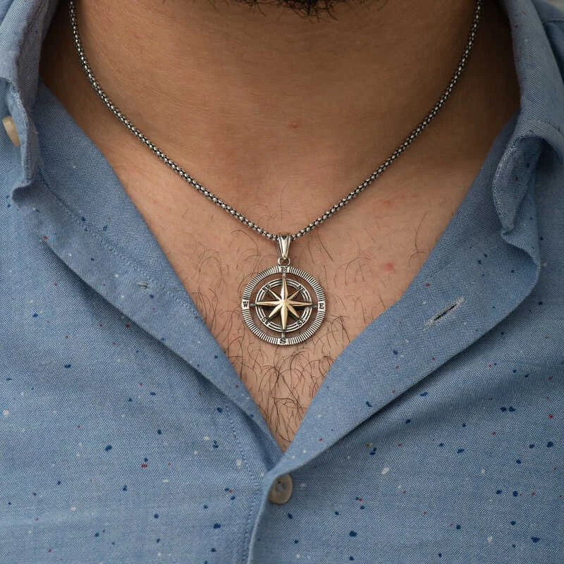 Gümüş Pusula Unisex Kolye - Görsel 2