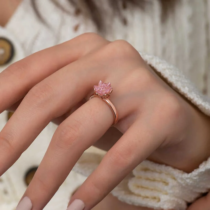 Gümüş Rose Pembe Lotus Çiçeği Yüzük - Görsel 2