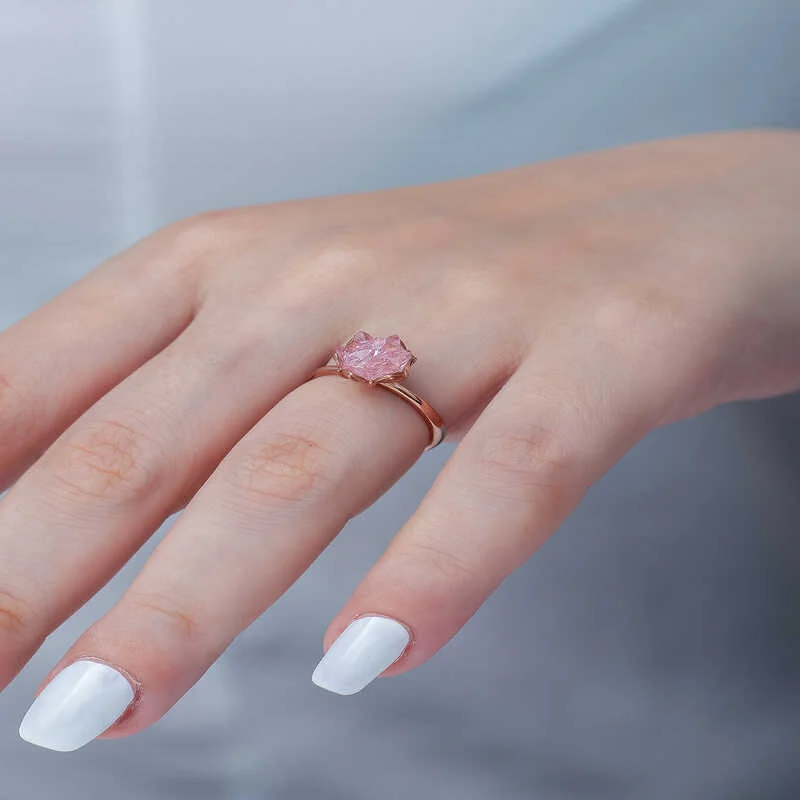 Gümüş Rose Pembe Lotus Çiçeği Yüzük - Görsel 3