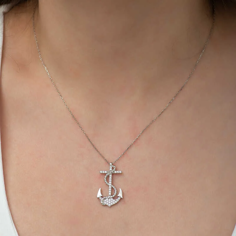 Gümüş Deniz Çapası Bayan Kolye - Görsel 2