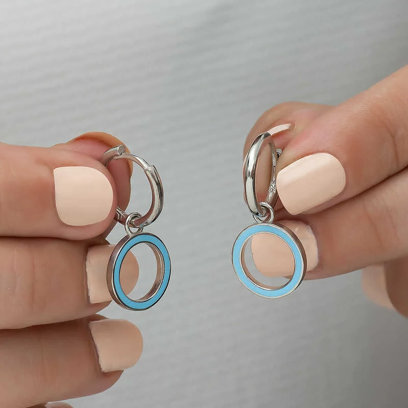 Gümüş Fosforlu Mavi Oval Küpe - Görsel 3