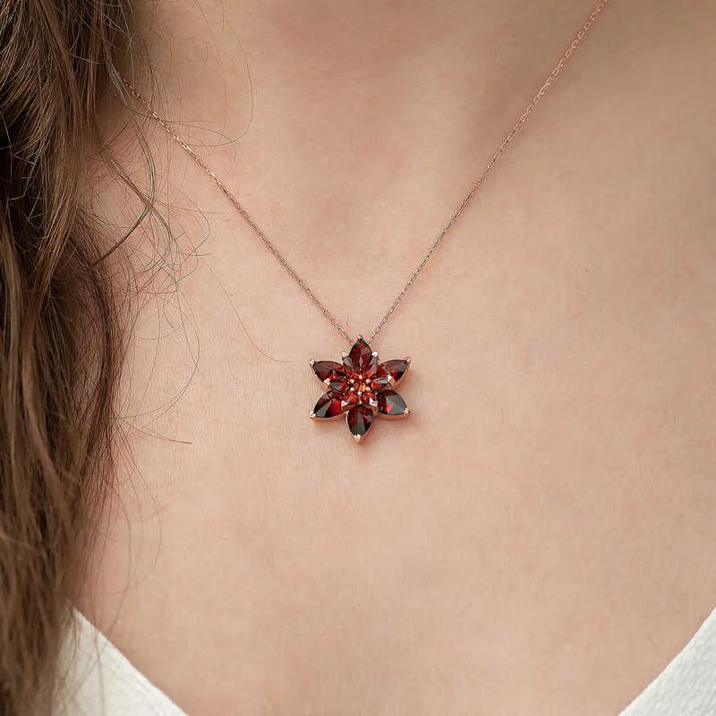 Gümüş Rose Kırmızı Lotus Çiçeği Kolye - Görsel 3