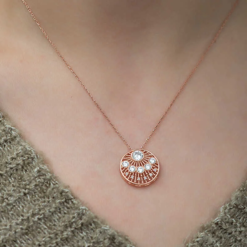 Gümüş Rose Etnik Desenli Rose Bayan Kolye - Görsel 2