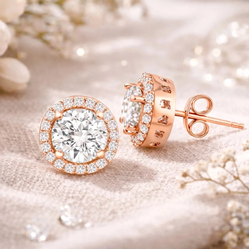 Gümüş Rose Oval Montür Pırlanta Modeli Küpe - Görsel 2