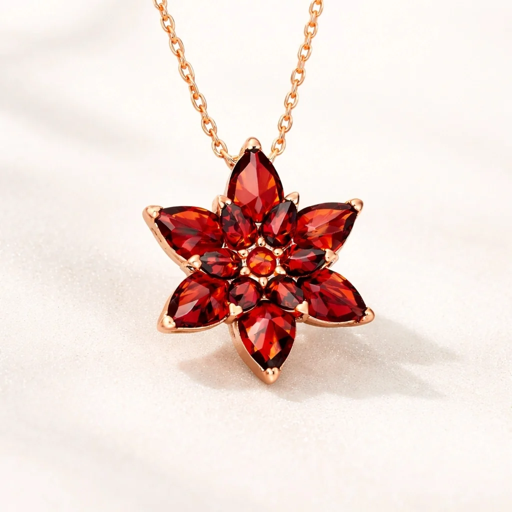 Gümüş Rose Kırmızı Lotus Çiçeği Kolye - Görsel 2