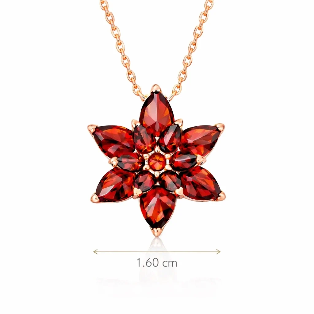 Gümüş Rose Kırmızı Lotus Çiçeği Kolye - Görsel 3