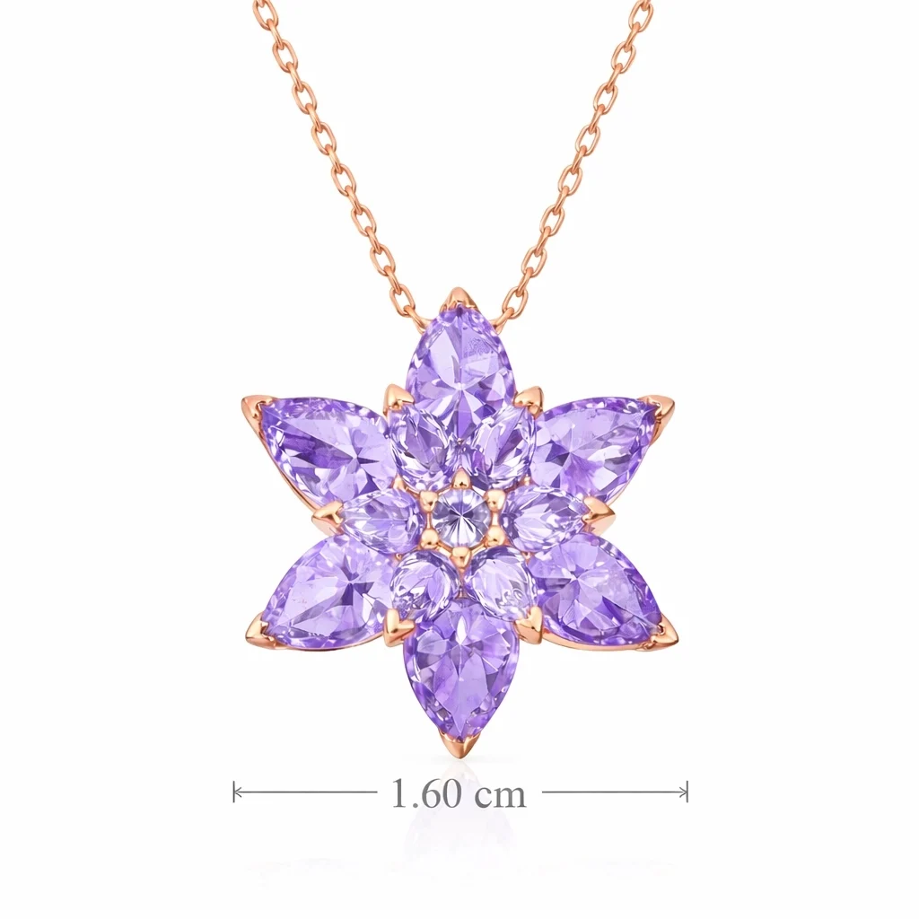 Gümüş Rose Lila Lotus Çiçeği Kolye - Görsel 2