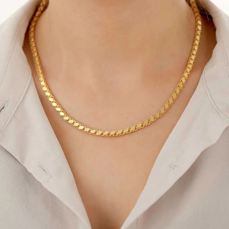 Gümüş Gold Pullu Arpa Zincir - Görsel 2
