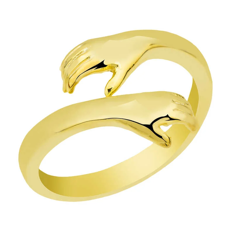 Gümüş Gold Sarılan Eller Yüzük - Görsel 2