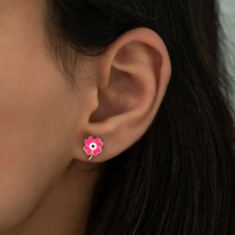 Gümüş Fosforlu Pembe Yonca Küpe - Görsel 2