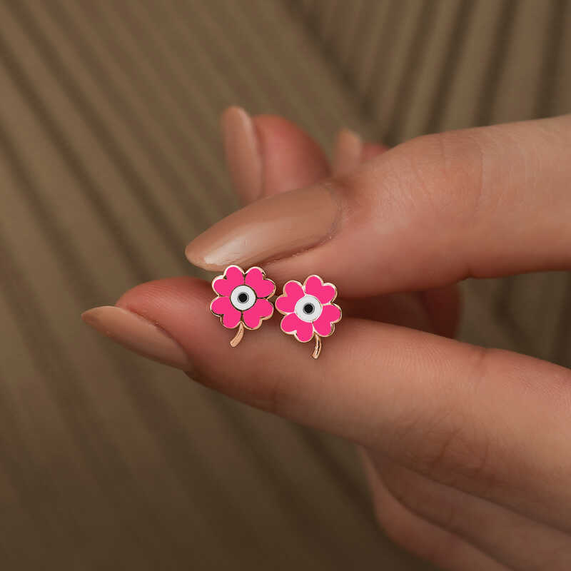 Gümüş Fosforlu Pembe Yonca Küpe - Görsel 3