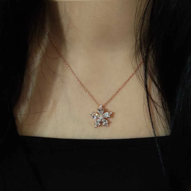 Gümüş Rose Beyaz Kamelya Çiçeği Kolye - Görsel 2