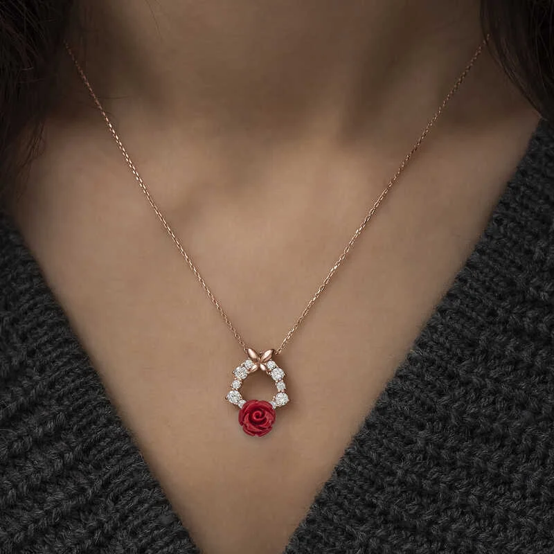 Gümüş Rose Kırmızı Gül Kolye - Görsel 2