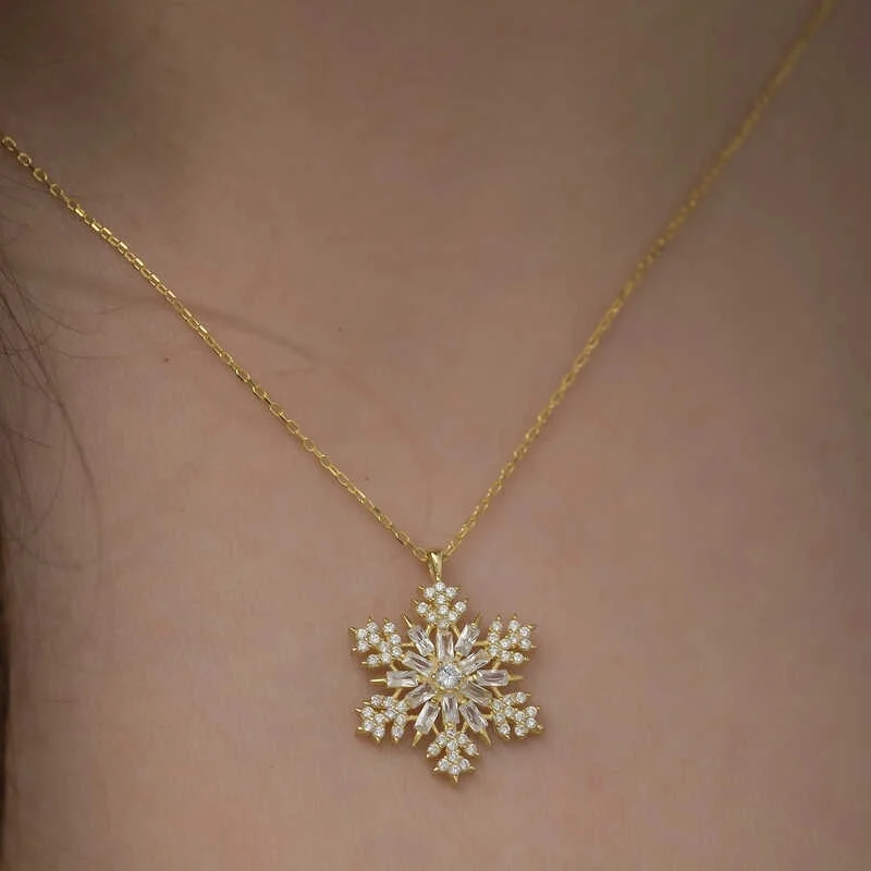 Gümüş Gold Kar Tanesi Kolye - Görsel 3
