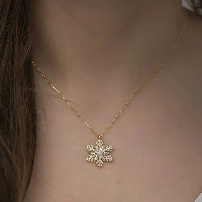 Gümüş Gold Kar Tanesi Kolye - Görsel 4