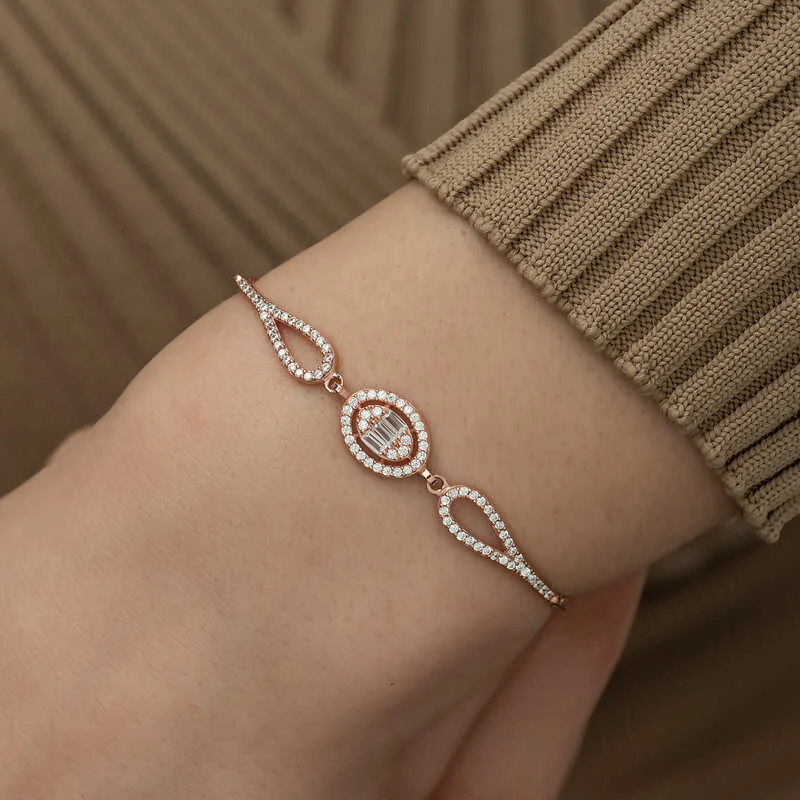 Gümüş Rose Oval Baget Bileklik - Görsel 2