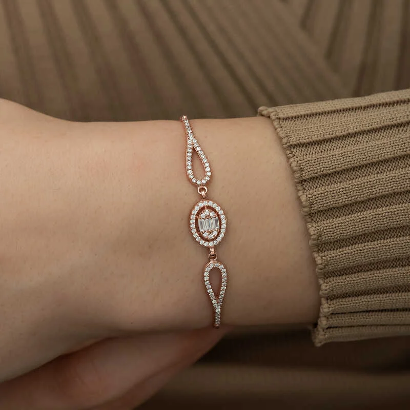 Gümüş Rose Oval Baget Bileklik - Görsel 3