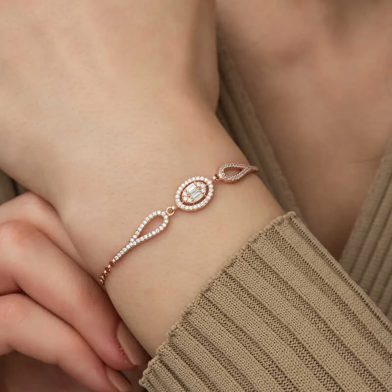 Gümüş Rose Oval Baget Bileklik - Görsel 4