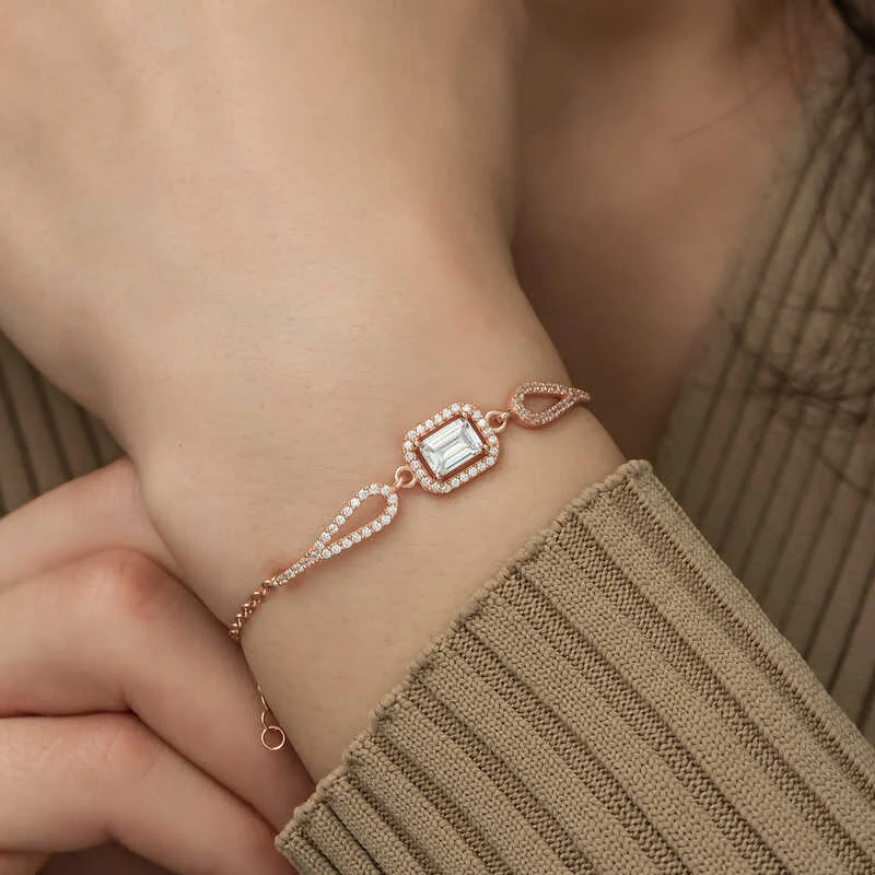 Gümüş Rose Dikdörtgen Baget Bileklik - Görsel 4