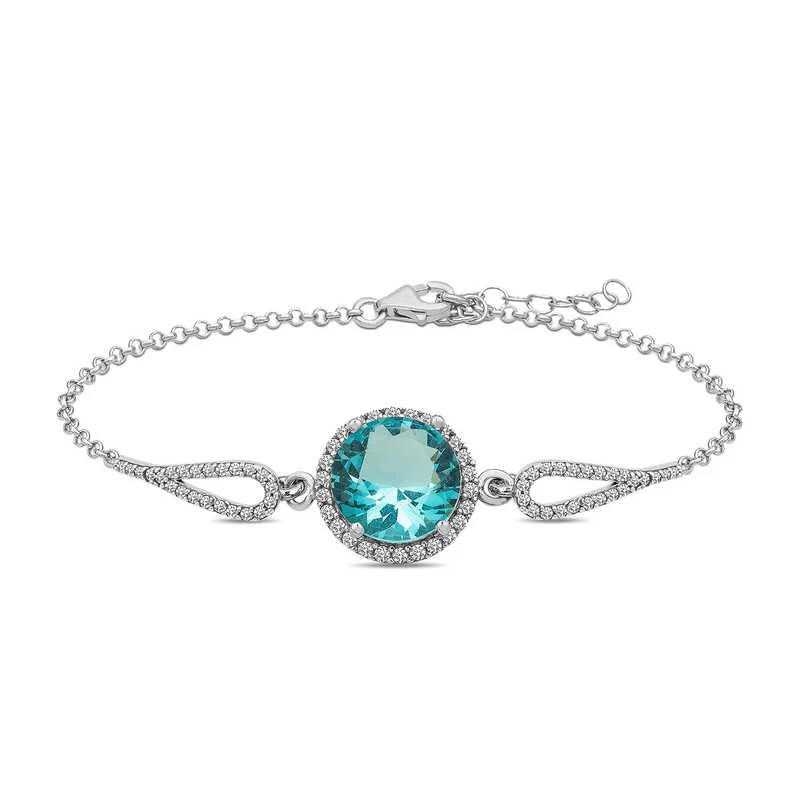 Gümüş Aquamarine Bayan Bileklik - Görsel 2