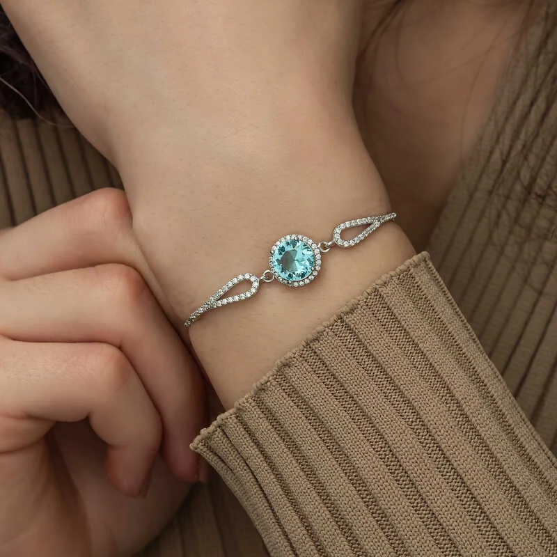Gümüş Aquamarine Bayan Bileklik - Görsel 3