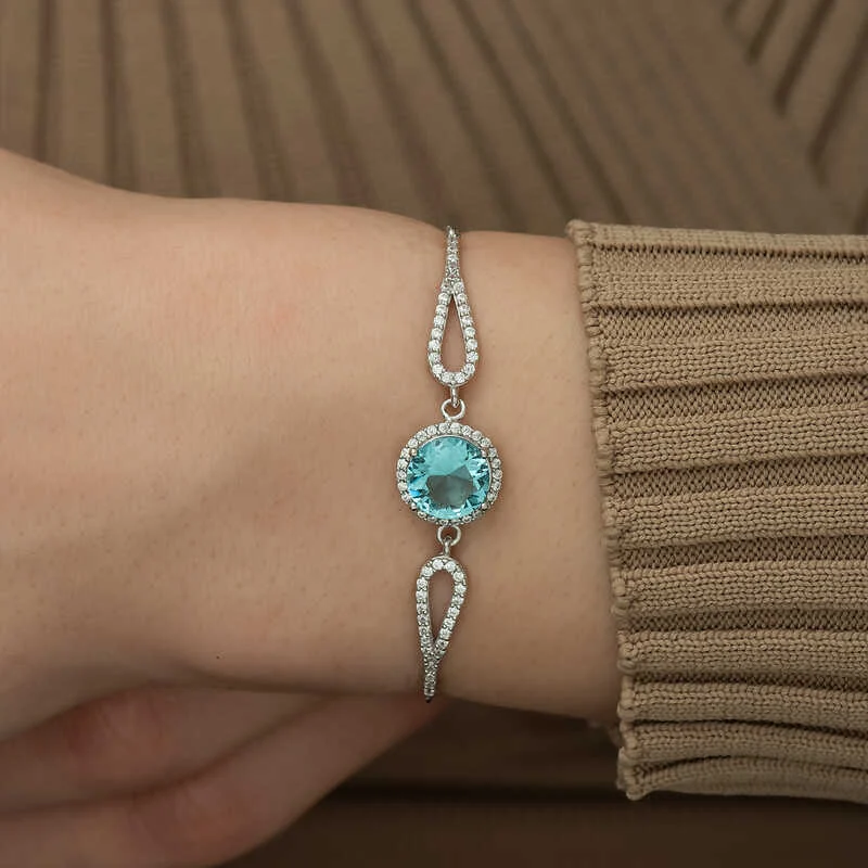 Gümüş Aquamarine Bayan Bileklik - Görsel 4