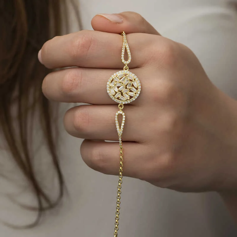Gümüş Gold Baget Taşlı Bileklik - Görsel 5