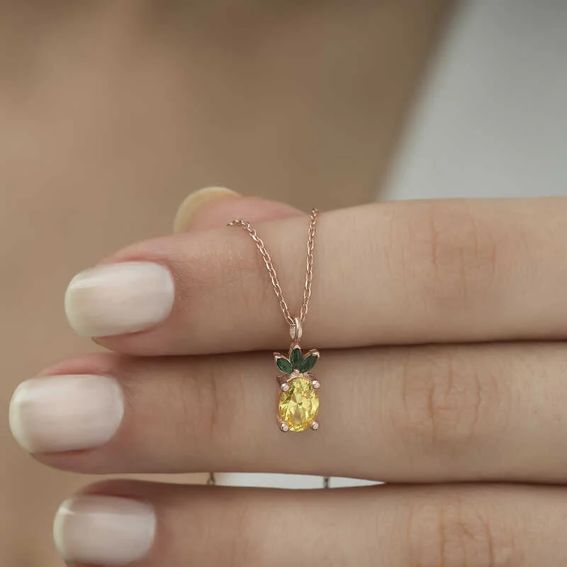 Gümüş Rose Ananas Figür Meyve Kolye - Görsel 3