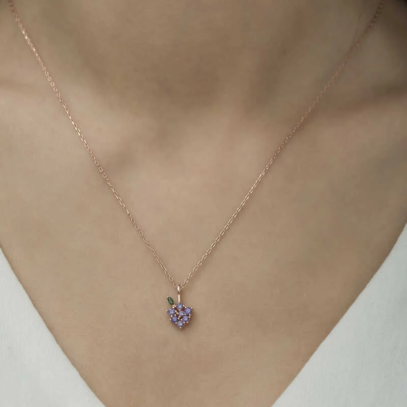 Gümüş Rose Üzüm Figürlü Meyve Kolye - Görsel 2