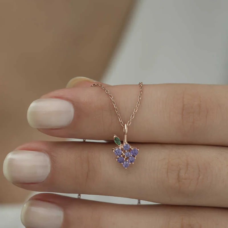 Gümüş Rose Üzüm Figürlü Meyve Kolye - Görsel 3