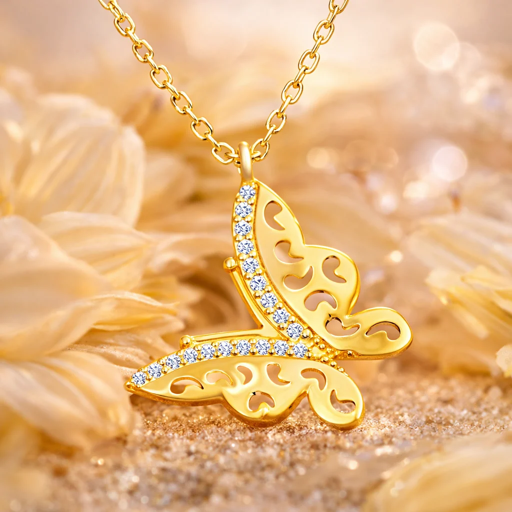 Gümüş Gold Kelebek Bayan Kolye - Görsel 2