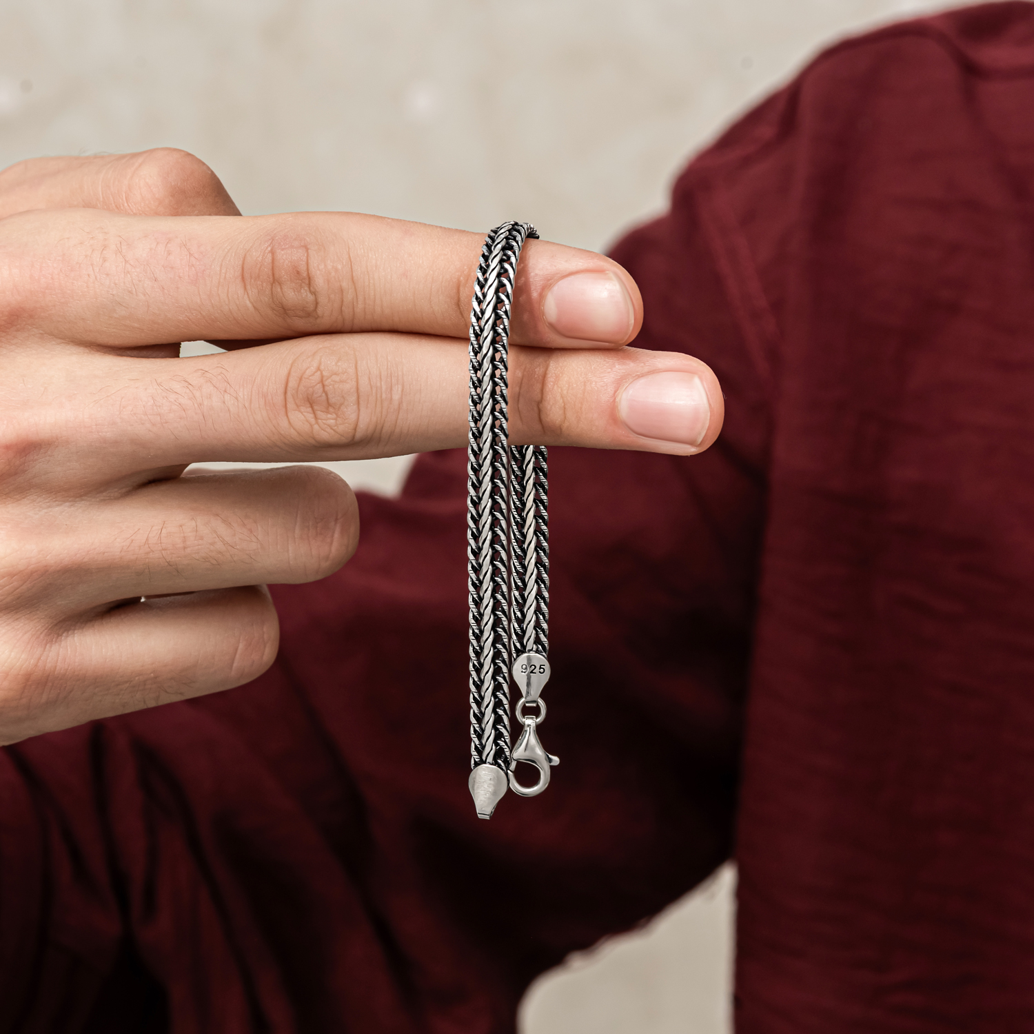 Gümüş Ezme Desenli Oksitli Erkek Bileklik 2 Gümüş Ezme Desenli Oksitli Erkek Bileklik