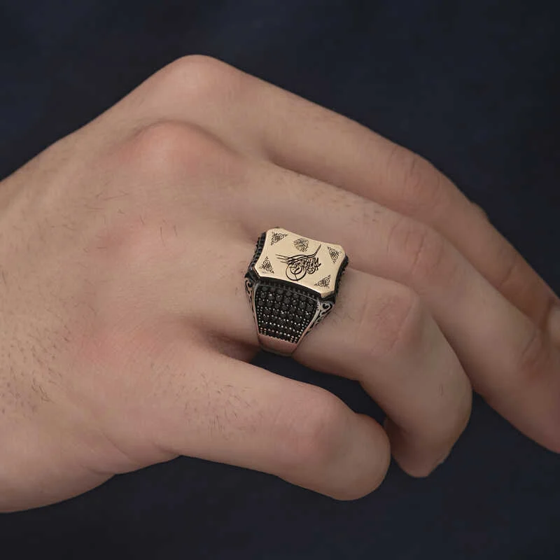 Gümüş Osmanlı Tuğralı Erkek Yüzük - Görsel 2