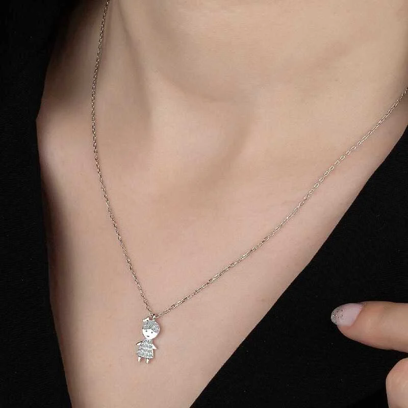 Swarovski Taşlı Gümüş Çocuk Bayan Kolye - Görsel 2